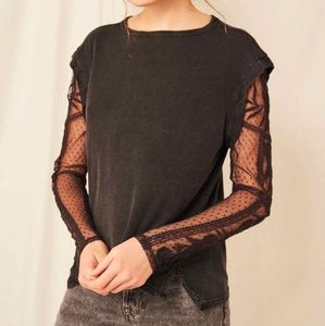 Free People Bille Jean Twofer Lace Long Sleeve Top Size XS